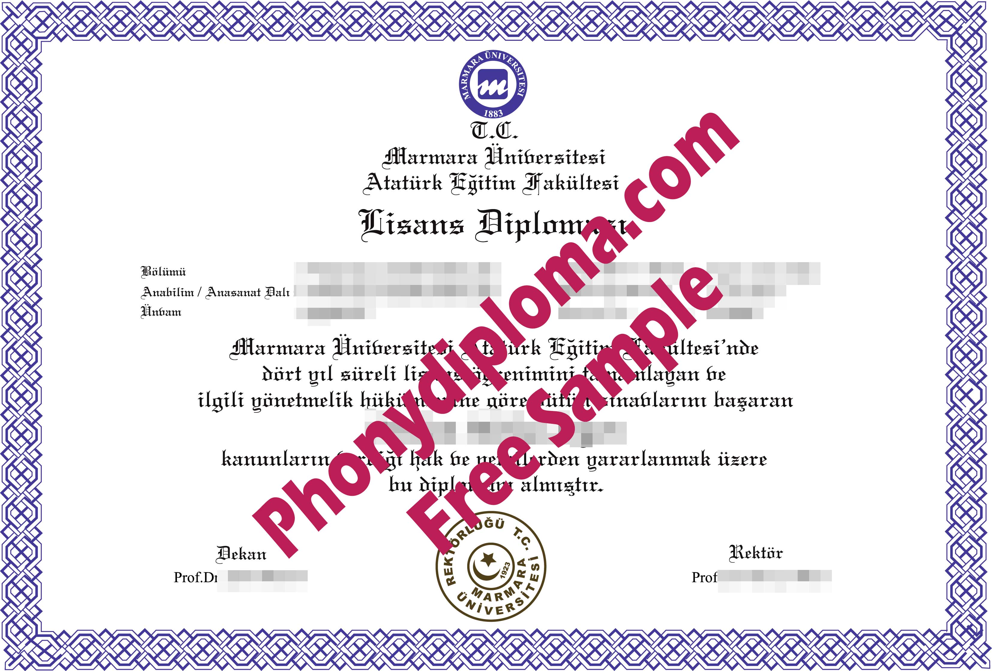 Marmara Universitesi Turkey Free Sample From Phonydiploma
