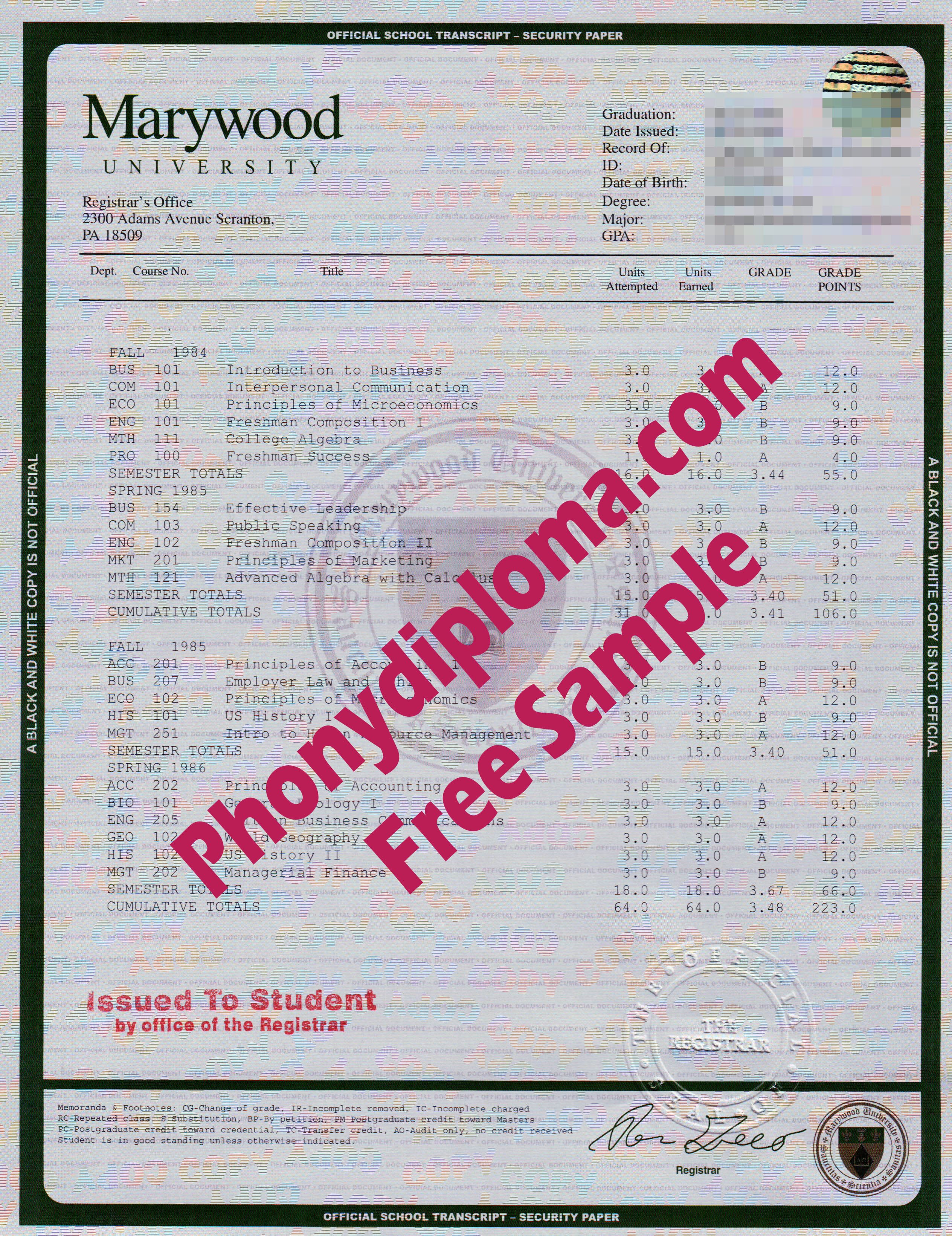 Marywood University House Design Transcript Free Sample From Phonydiploma
