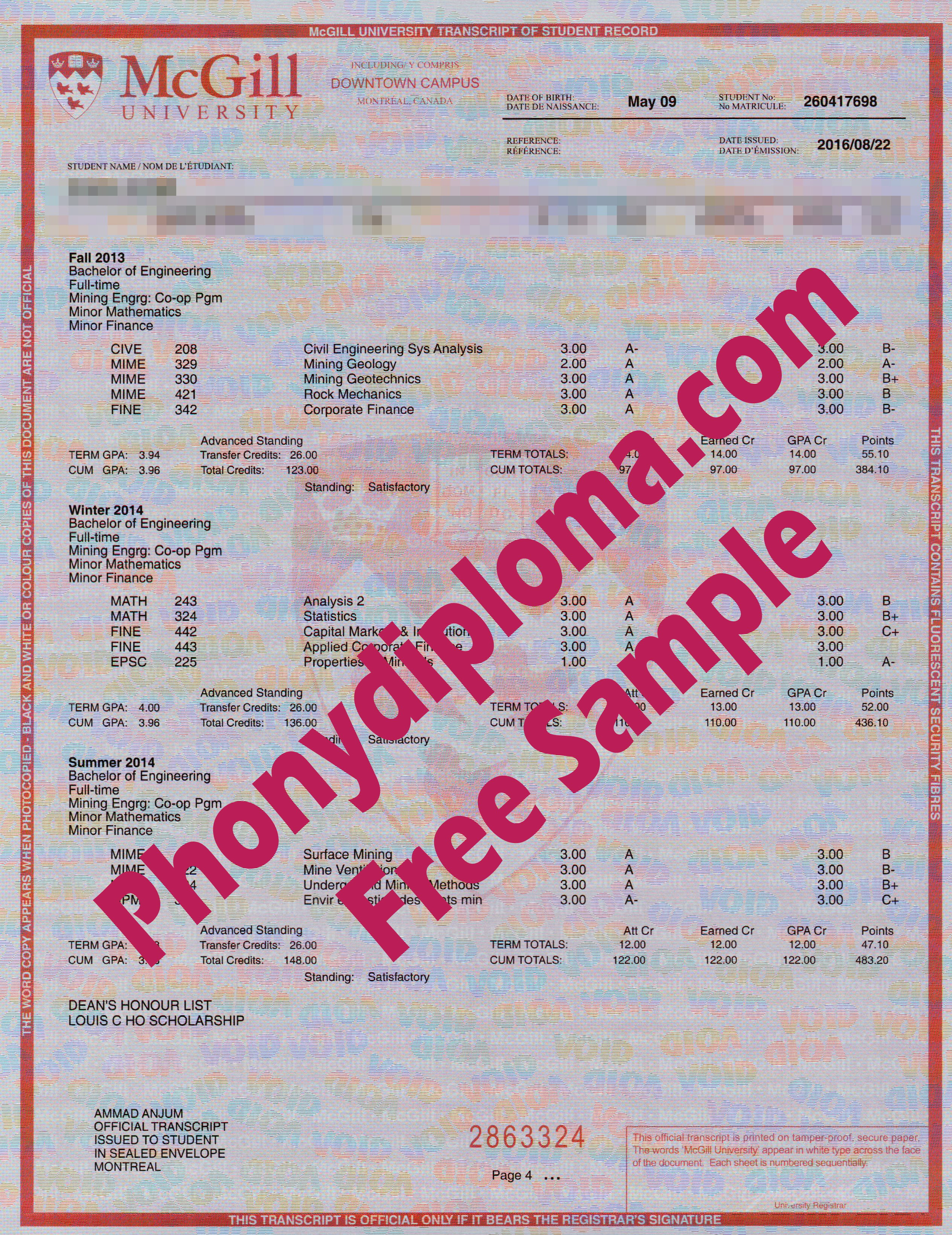 Mcgill University Actual Match Transcripts Free Sample From Phonydiploma