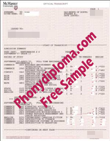 Mcmaster University Actual Match Transcripts Free Sample From Phonydiploma