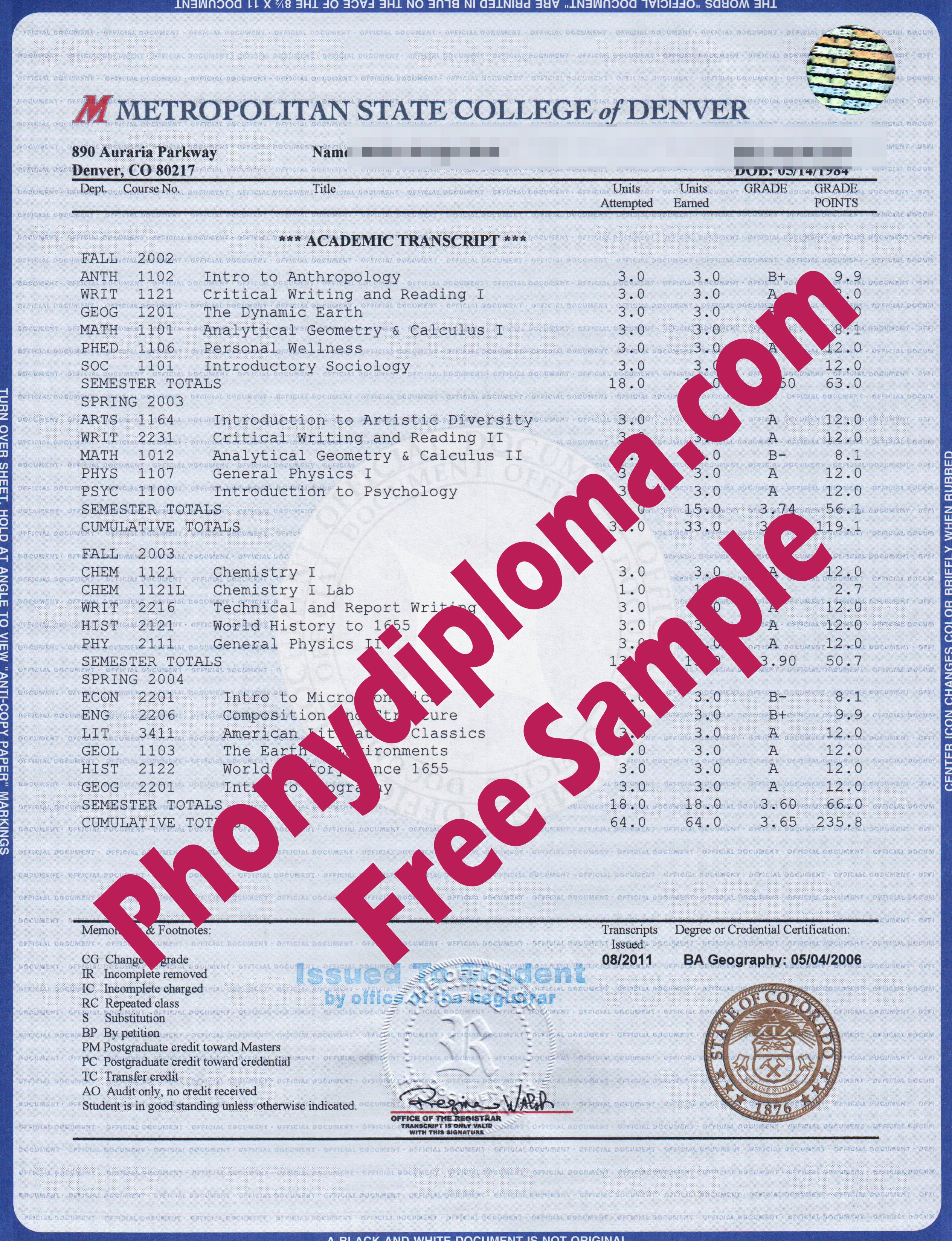 Metropolitan State College Of Denver House Design Transcript Free Sample From Phonydiploma