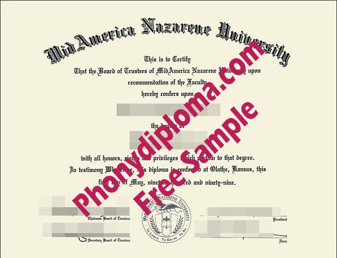 Midamerica Nazarene University Diploma Free Sample From Phonydiploma
