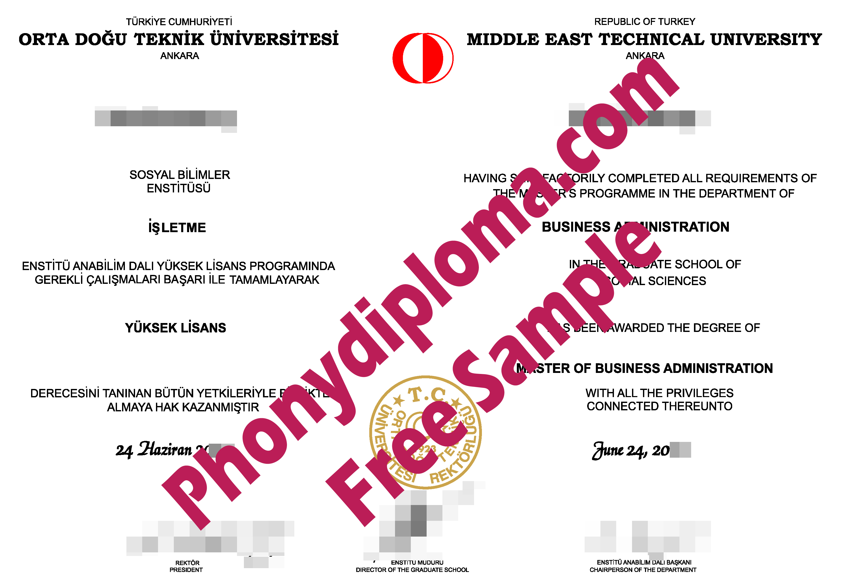 Middle East Technical University Turkey Free Sample From Phonydiploma