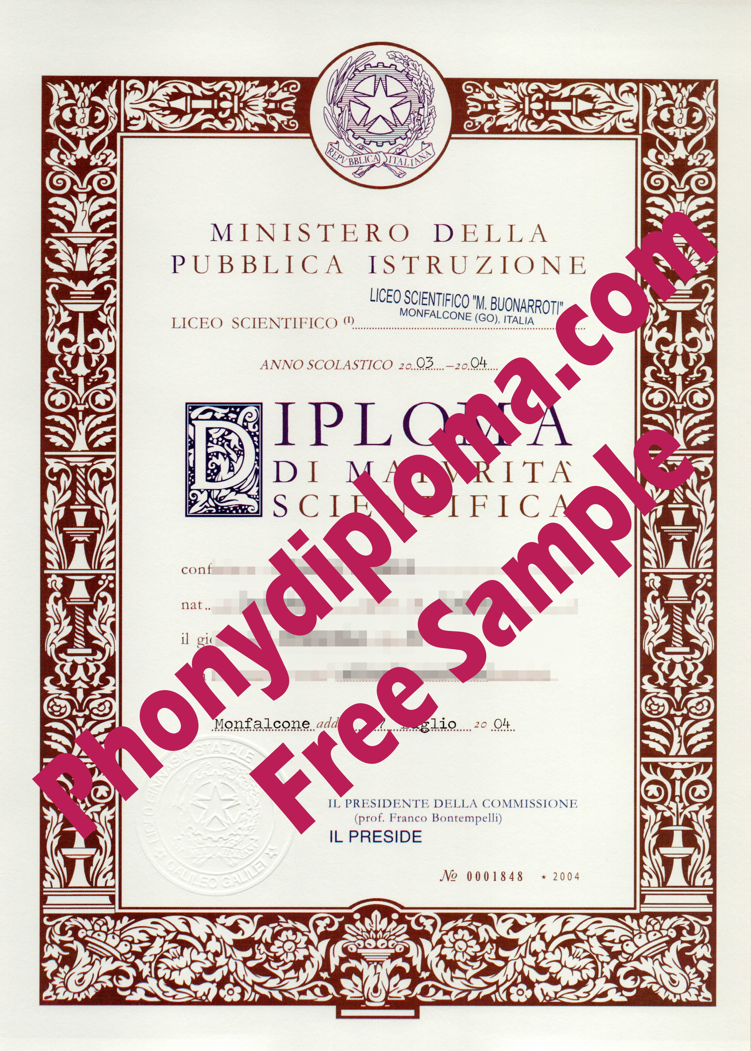 Ministero Della Pubblica Istruzione Italian Free Sample From Phonydiploma