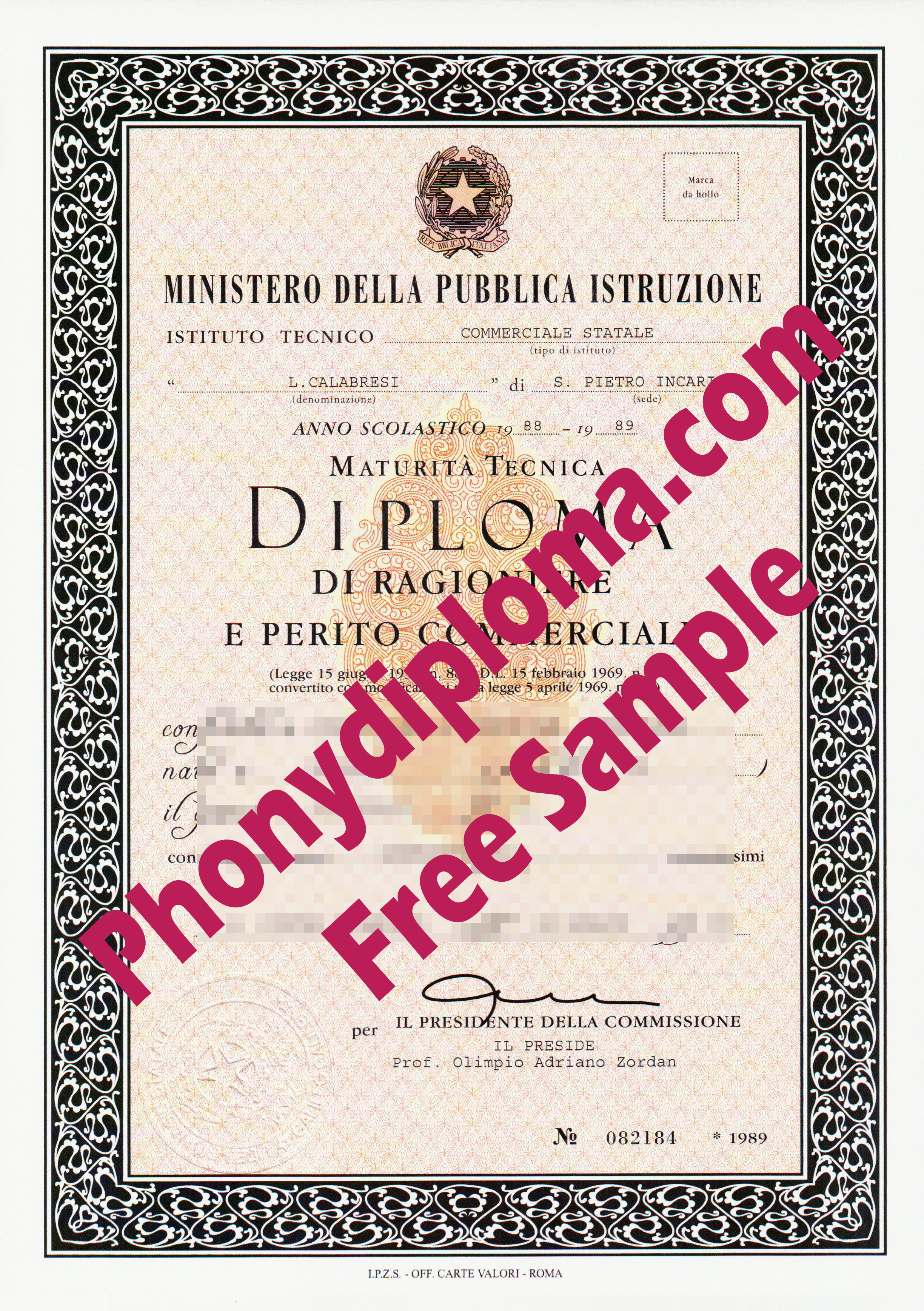 Ministero Della Pubblica Istruzione Italy Free Sample From Phonydiploma