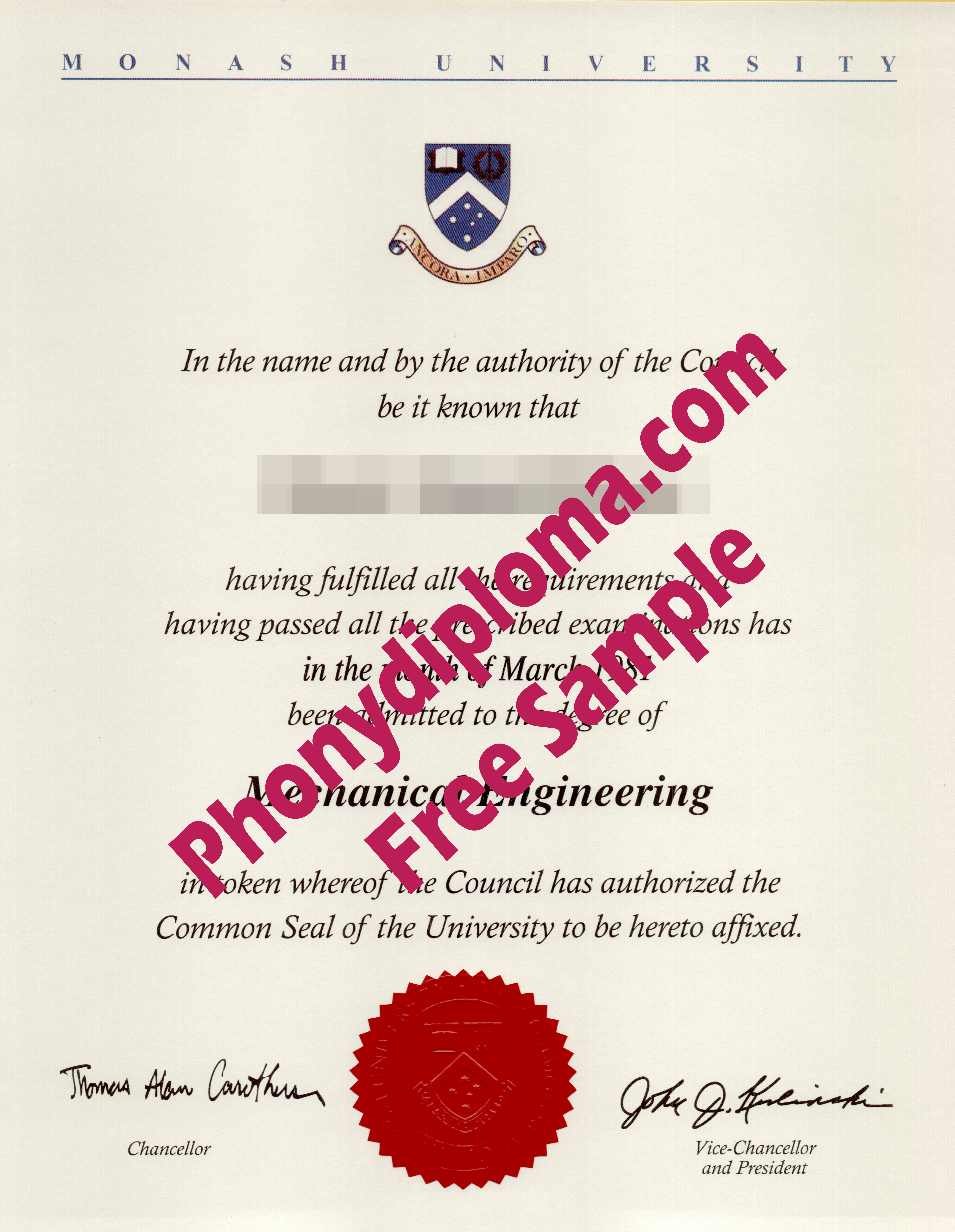 Monash University Free Sample From Phonydiploma
