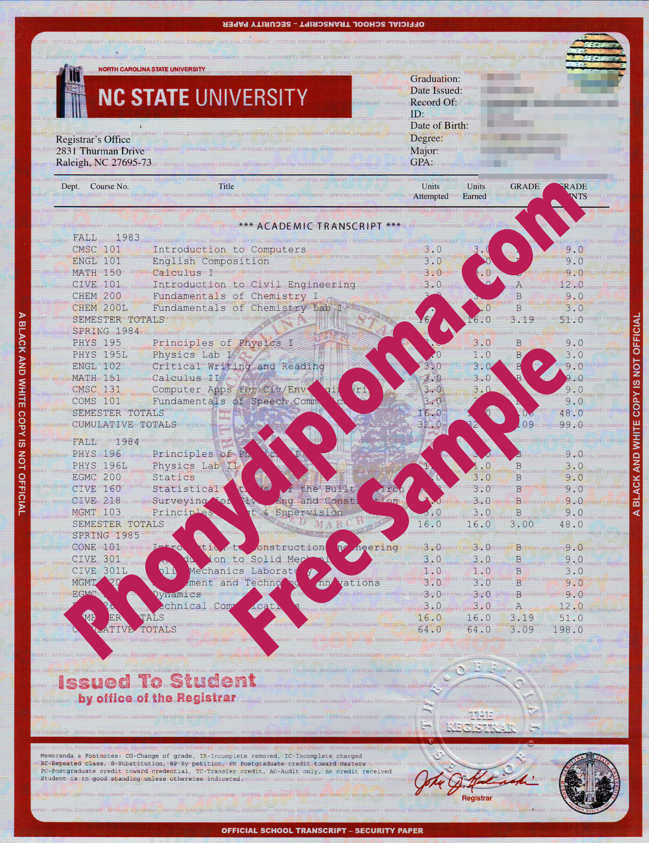 Nc State University North Carolina House Design Transcript Free Sample From Phonydiploma