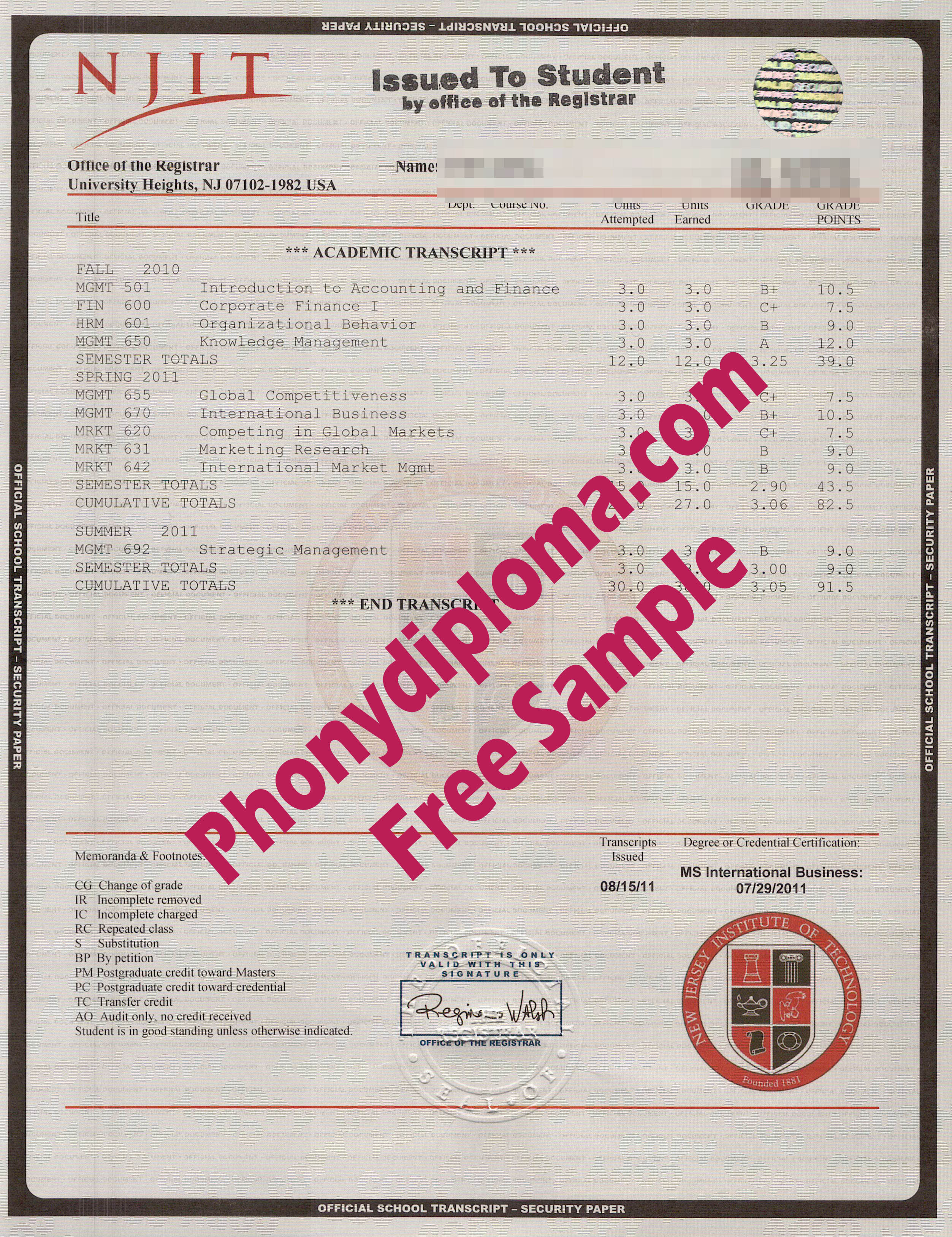 New Jersey Institute Of Technology House Design Transcript Free Sample From Phonydiploma
