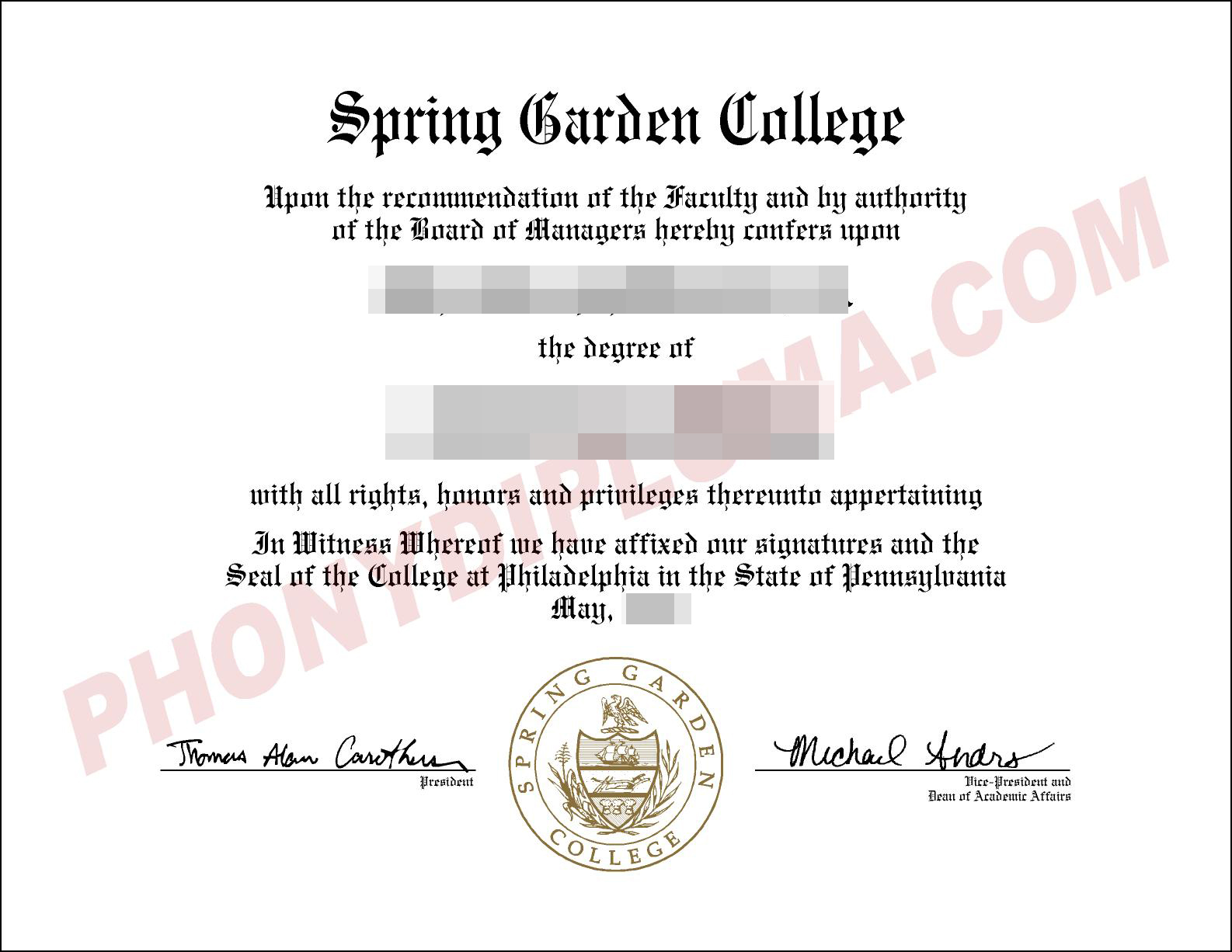 New Spring Garden College Free Sample From Phonydiploma