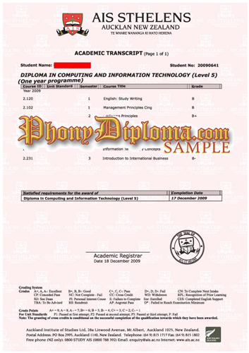 Ais St Helens New Zealand Fake Diploma Sample From Phonydiploma