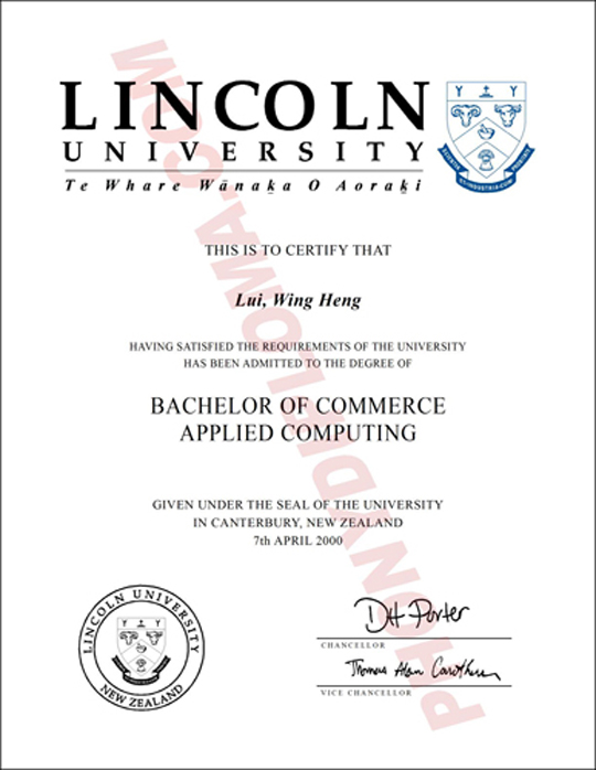 Lincoln University New Zealand Fake Diploma Sample From Phonydiploma