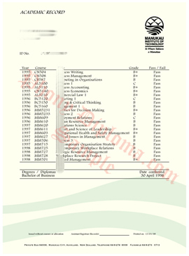Manukau Institute Of Technology Transcript New Zealand Fake Diploma Sample From Phonydiploma
