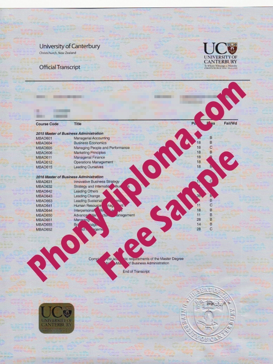Nz University Of Canterbury Actual Match Transcript Free Sample From Phonydiploma