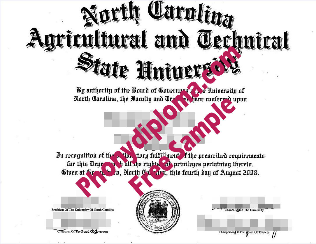 North Carolina Agricultural And Technical State University Diploma Free Sample From Phonydiploma