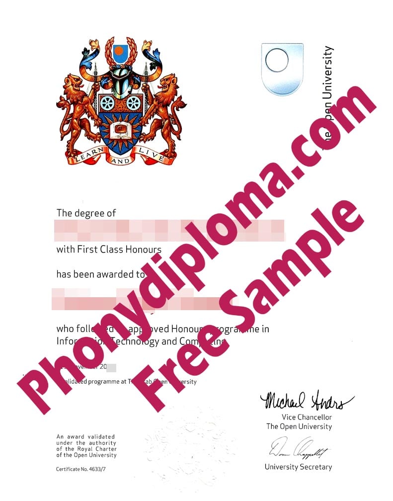 Open University With Embossed Stamp On Bottom Free Sample From Phonydiploma