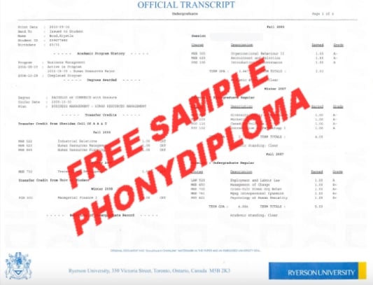 Ryerson University Actual Match Transcript Free Sample From Phonydiploma