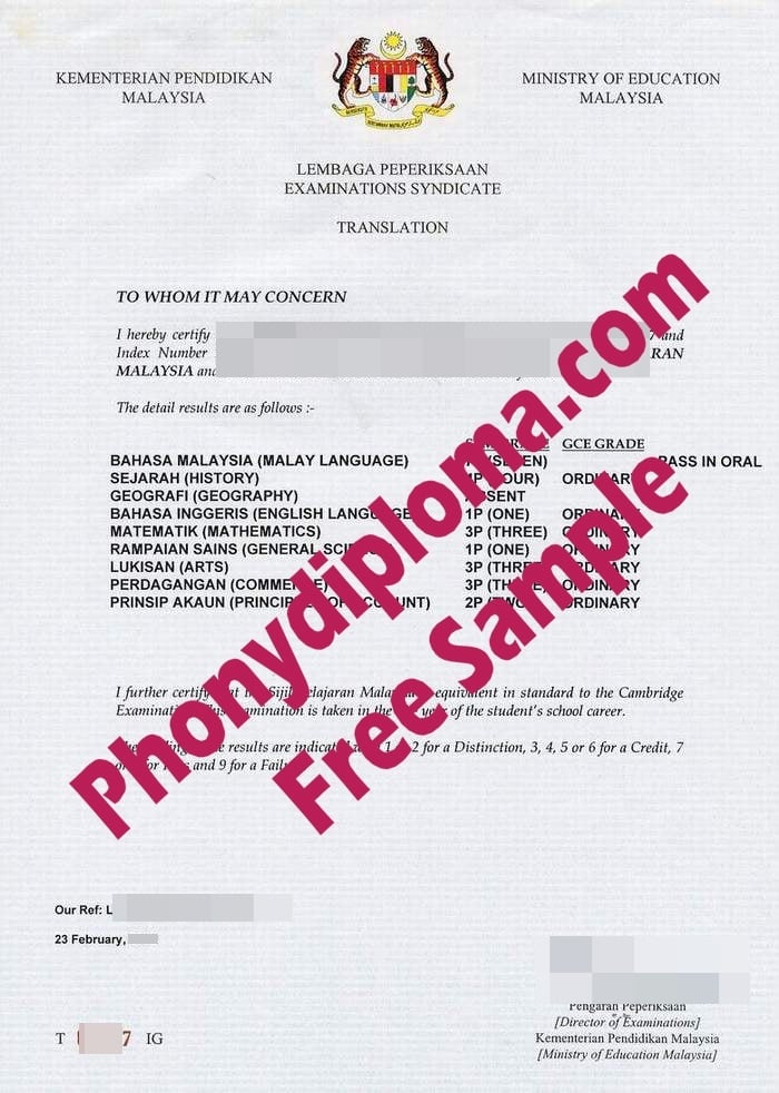 Spm Certificate Free Sample From Phonydipoloma