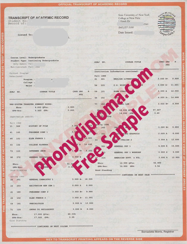 Suny Actual Match Transcript Scan Free Sample From Phonydiploma