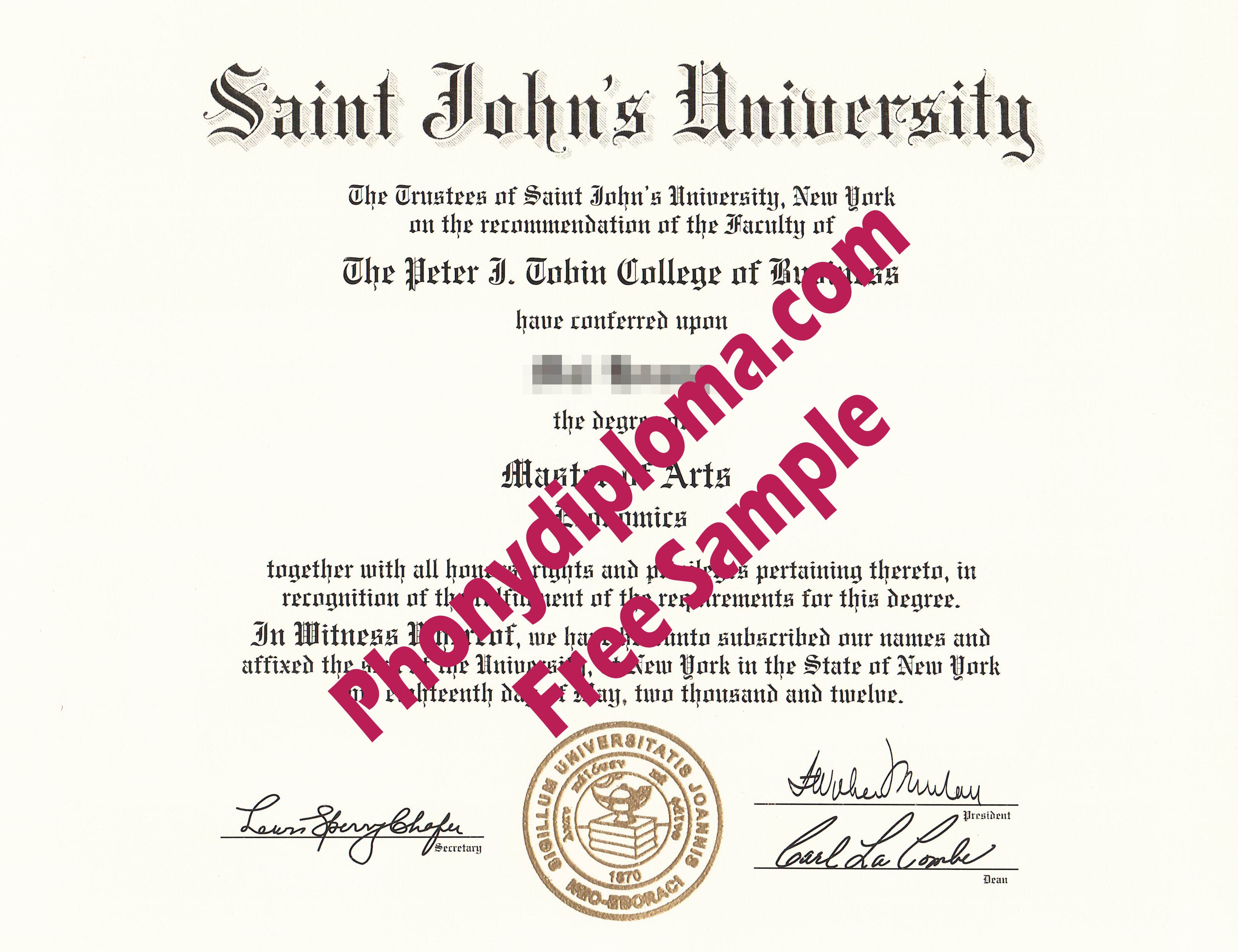 Saint John's University Free Sample From Phonydiploma