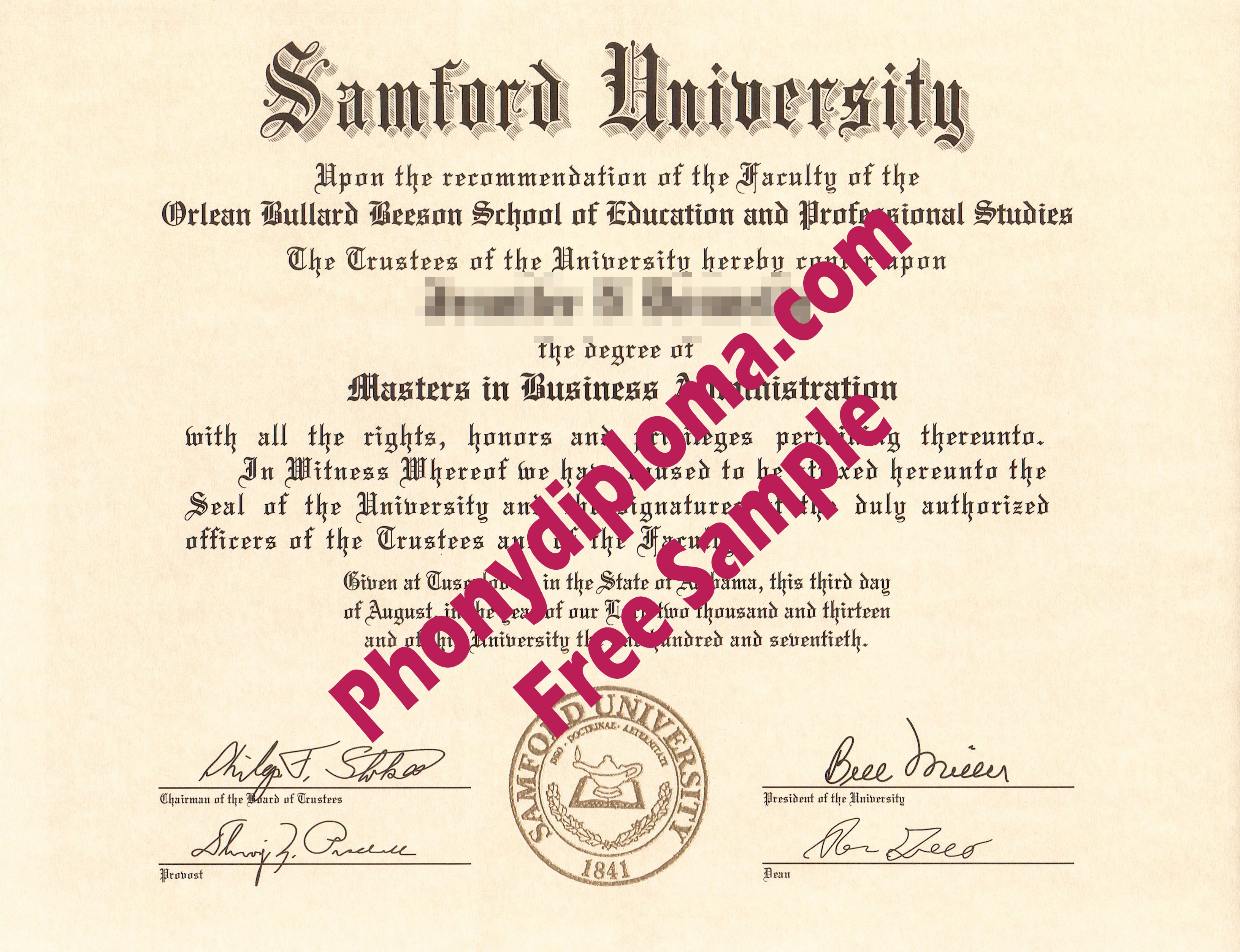 Samford University Diploma Free Sample From Phonydiploma