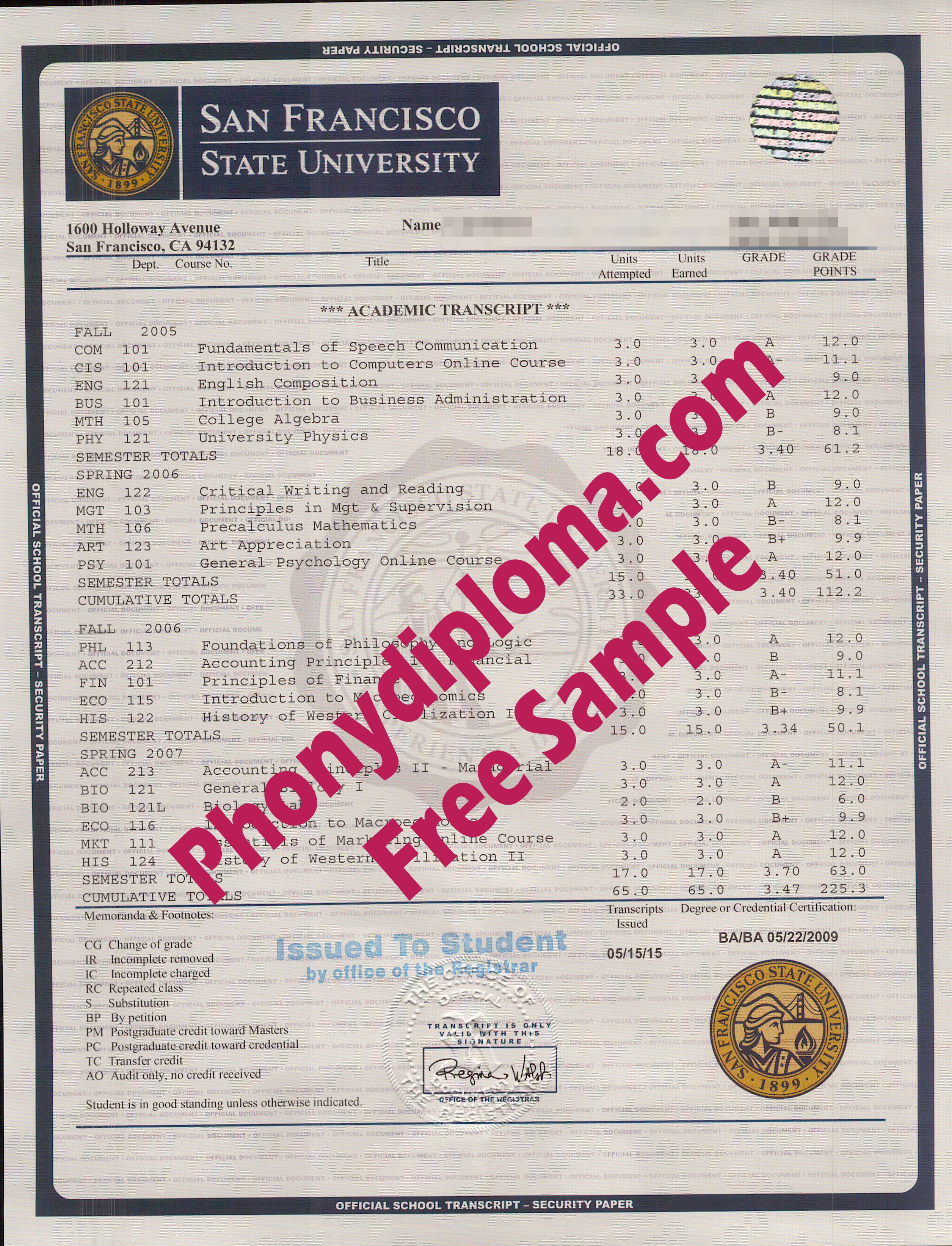 San Francisco State University House Design Transcript Free Sample From Phonydiploma