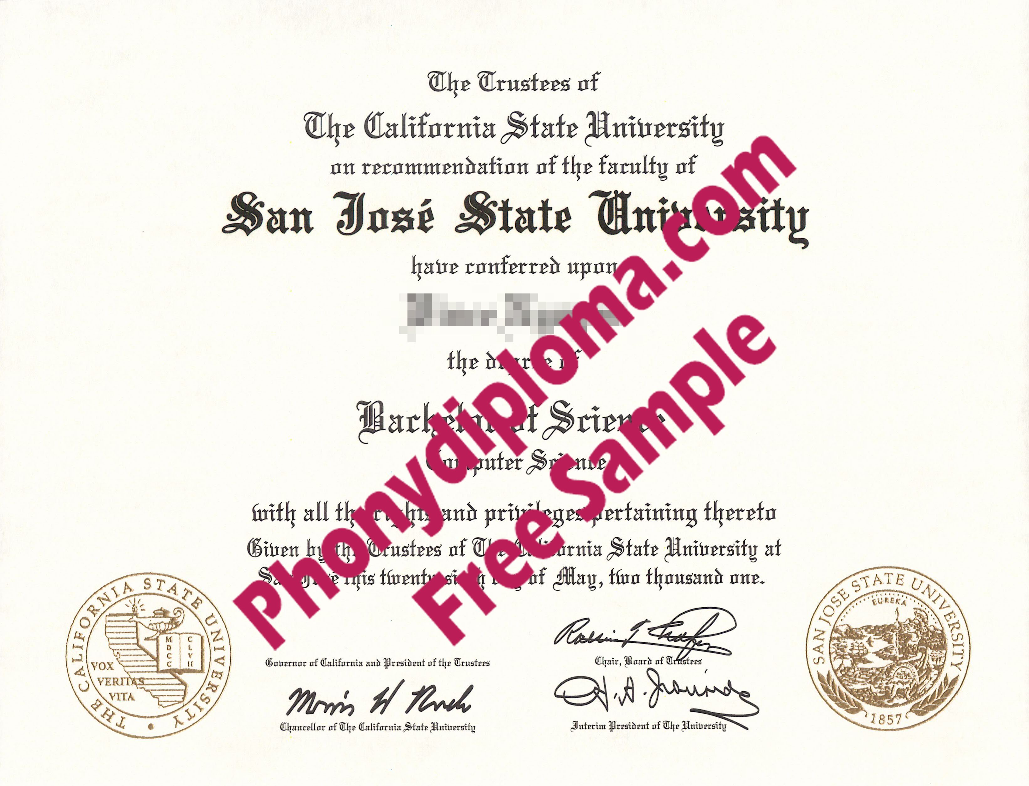 San Jose State University Free Sample From Phonydiploma