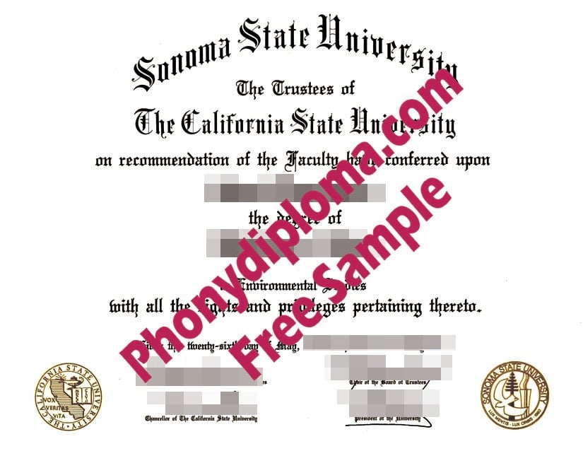 Sonoma State University Printed Gold Emblems Free Sample From Phonydiploma