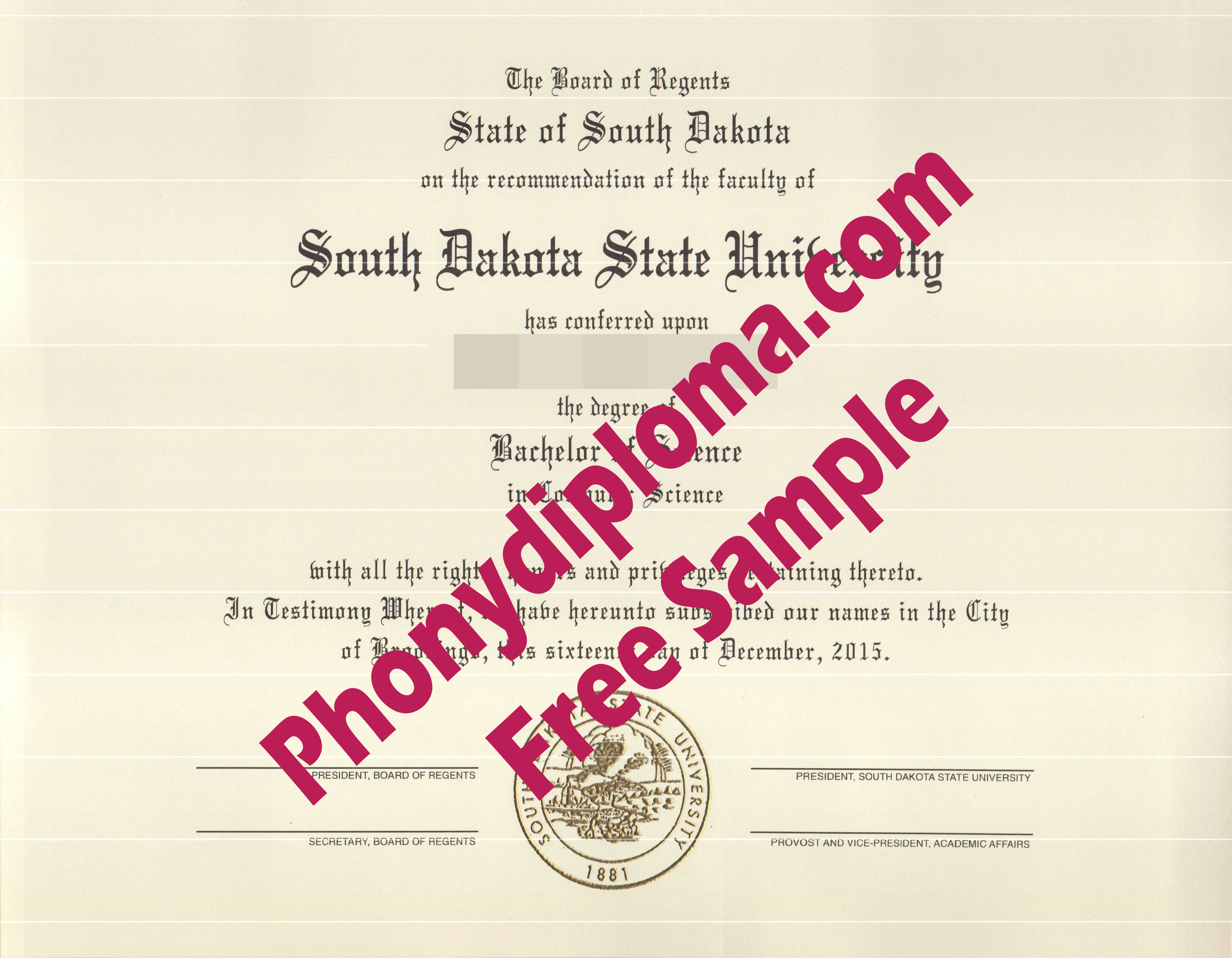 South Dakota State University Free Sample From Phonydiploma