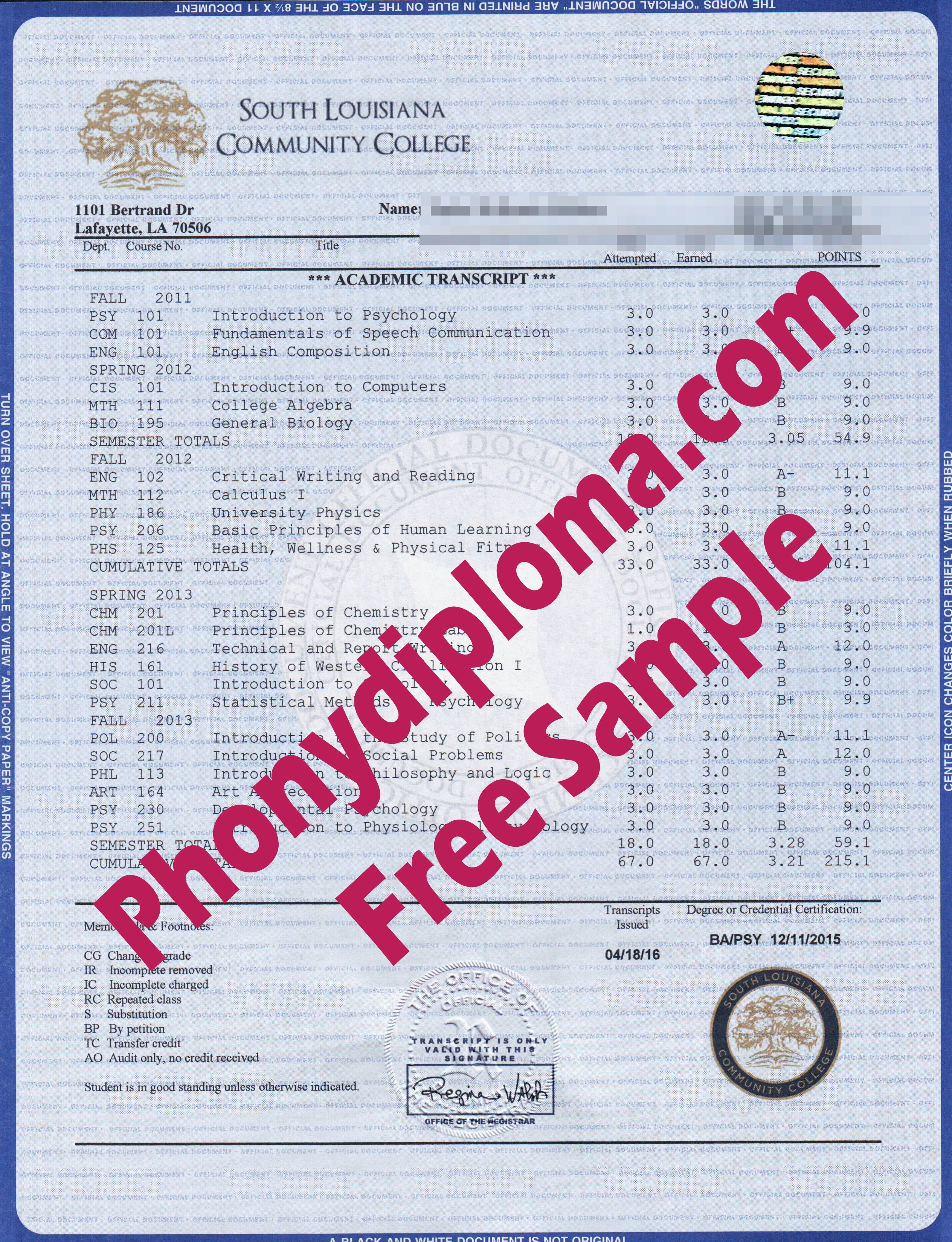 South Louisiana Community College House Design Transcript Free Sample From Phonydiploma