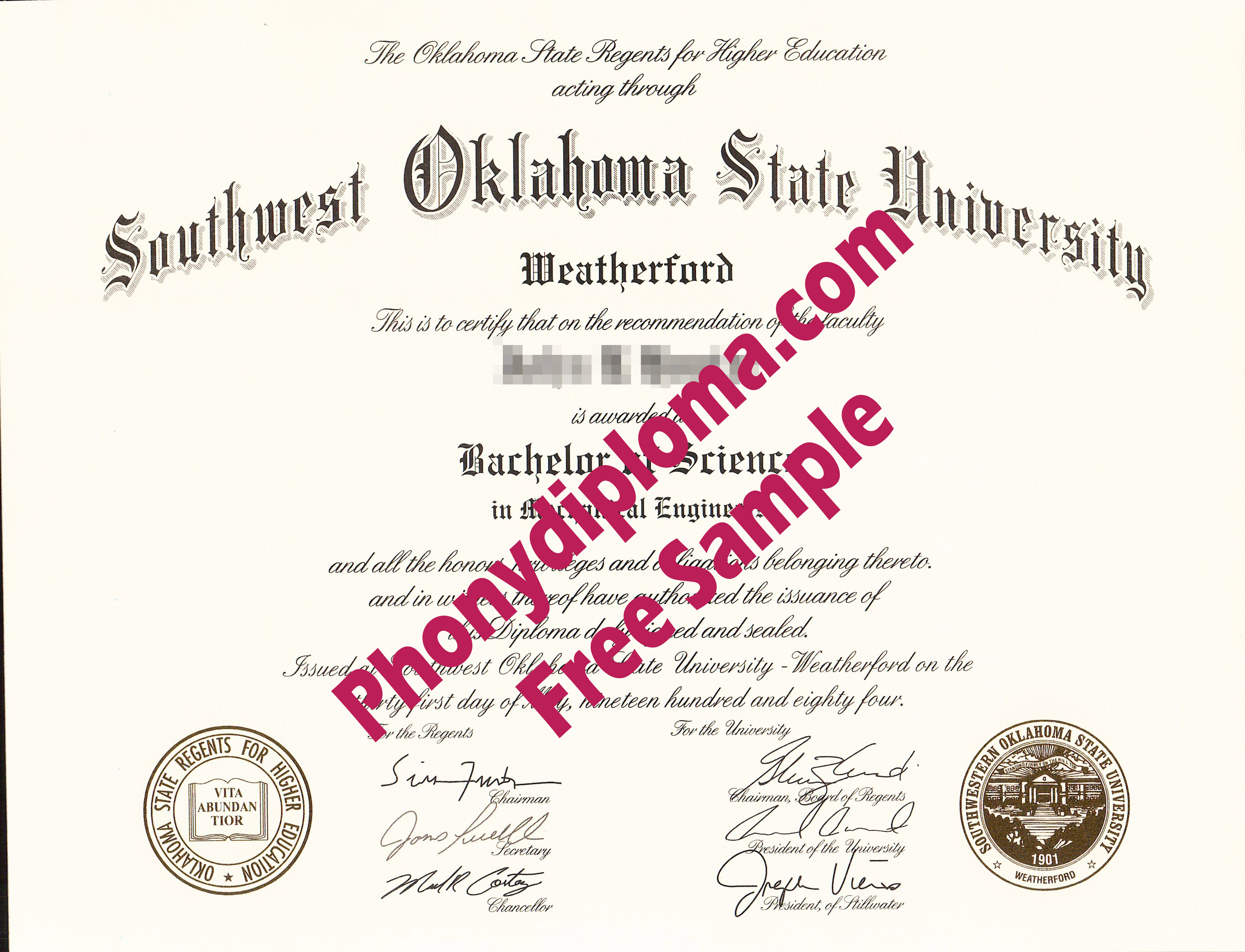 Southwest Oklahoma State University Free Sample From Phonydiploma