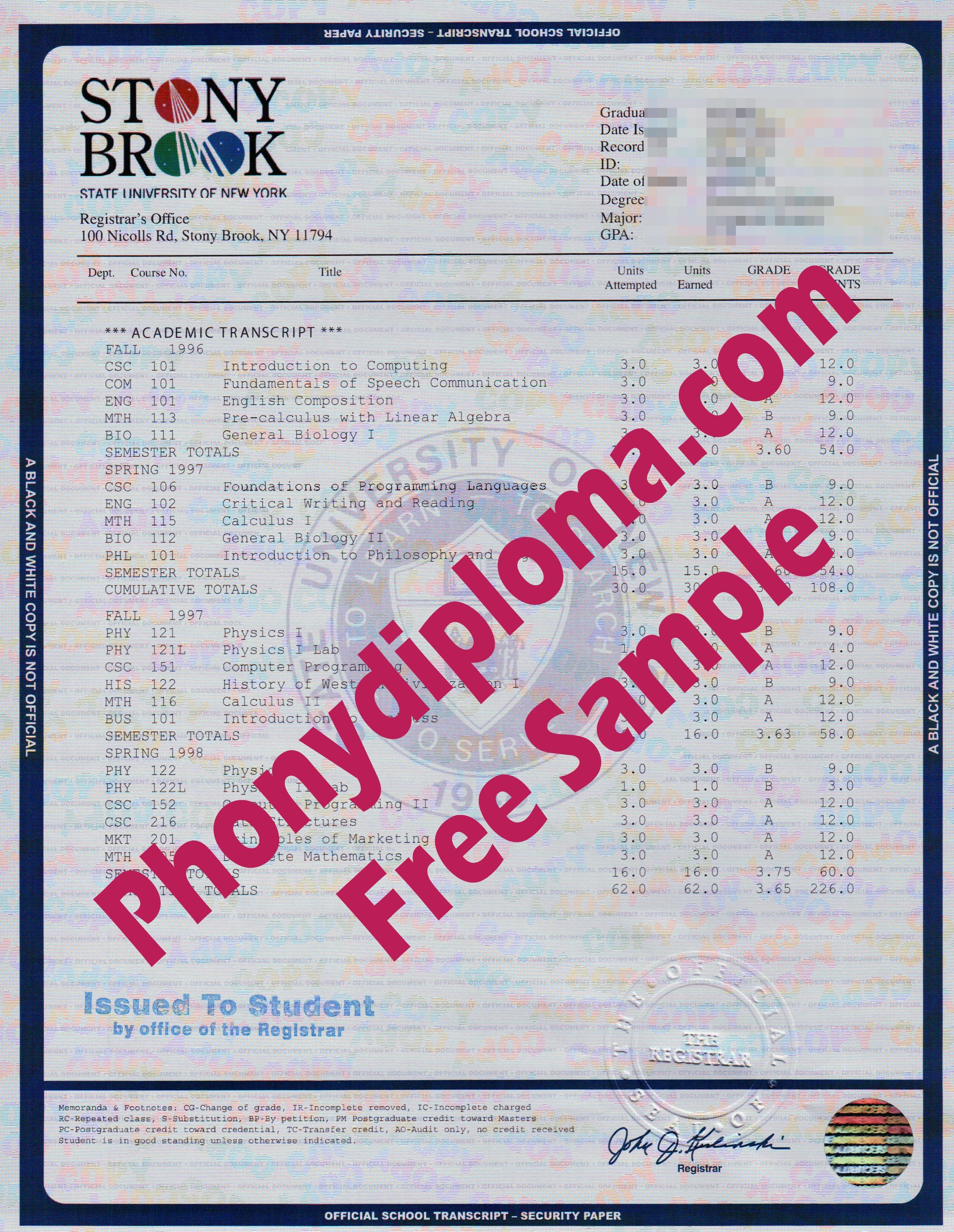 Stonybrook State University Of New York House Design Transcript Free Sample From Phonydiploma