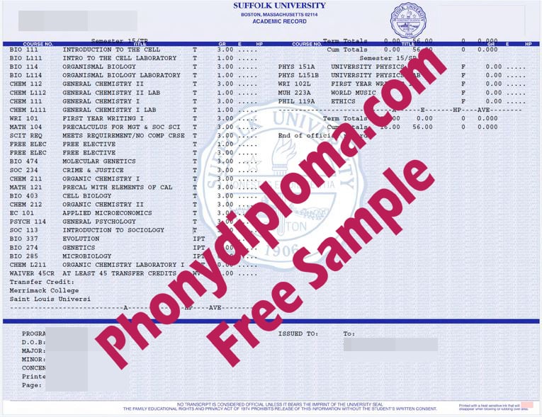 Suffolk University Actual Match Transcripts Free Sample From Phonydiploma