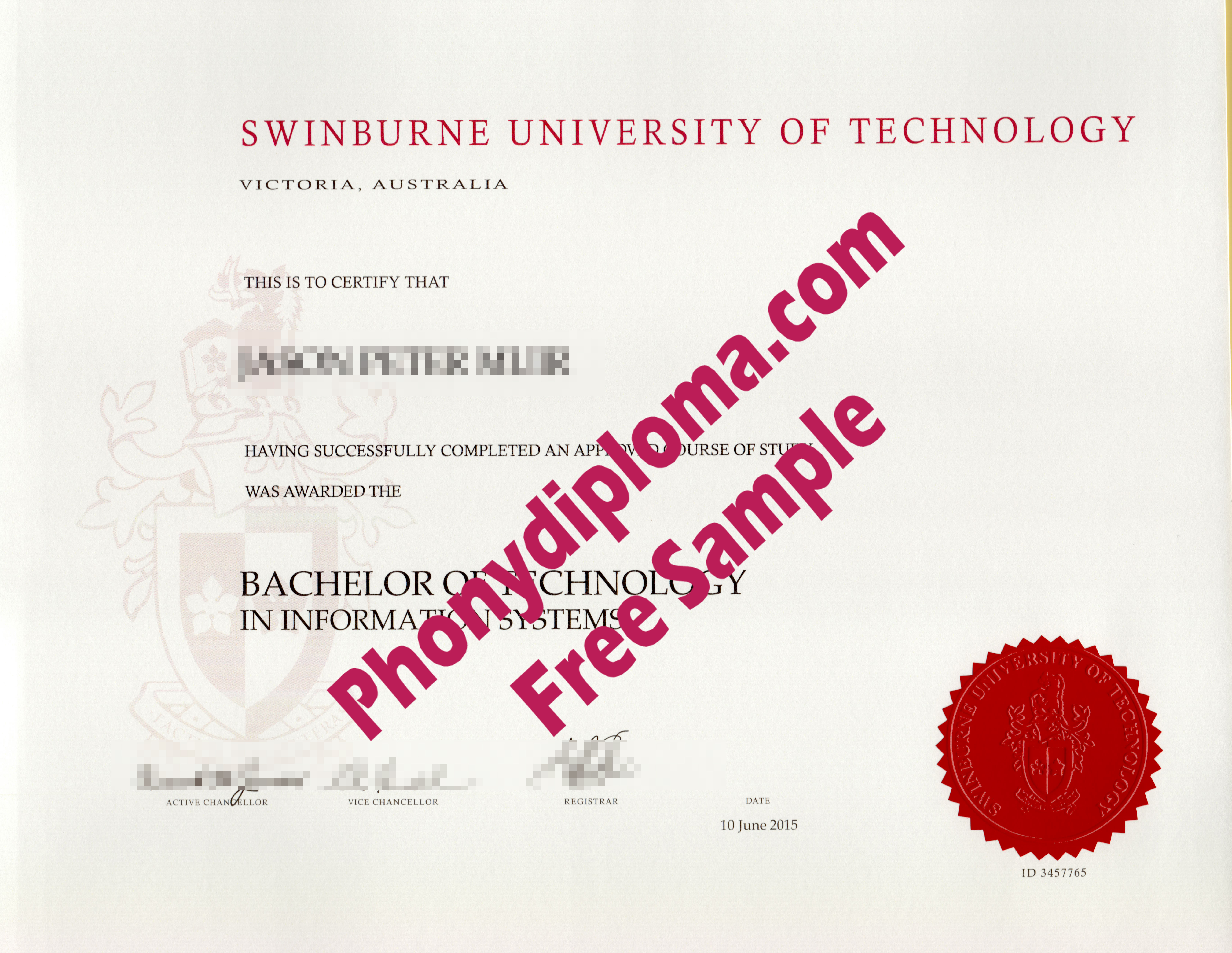 Swinburne University Of Technology Free Sample From Phonydiploma