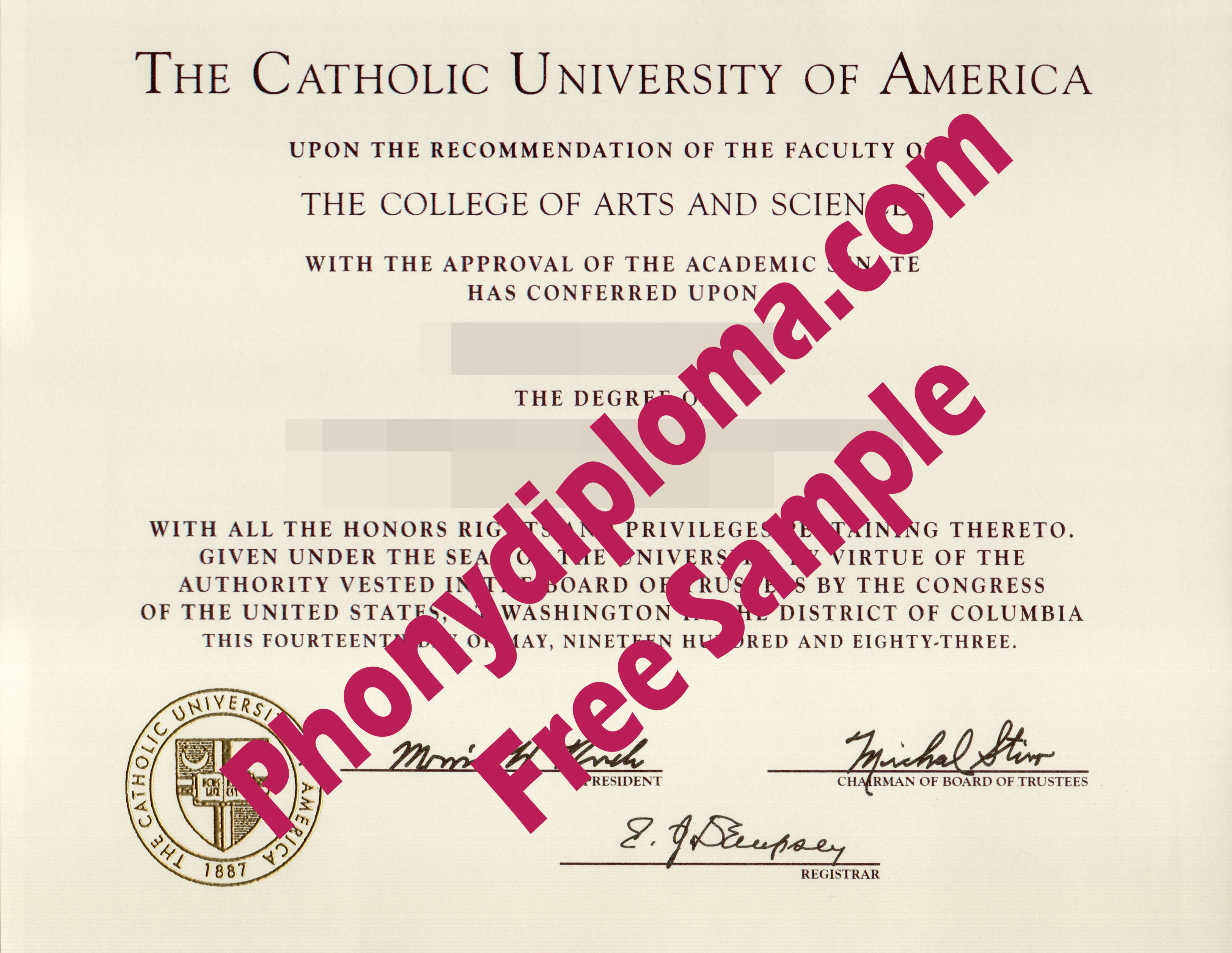 The Catholic University Of America Free Sample From Phonydiploma