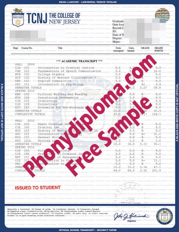 The College Of New Jersey House Design Transcript Free Sample From Phonydiploma
