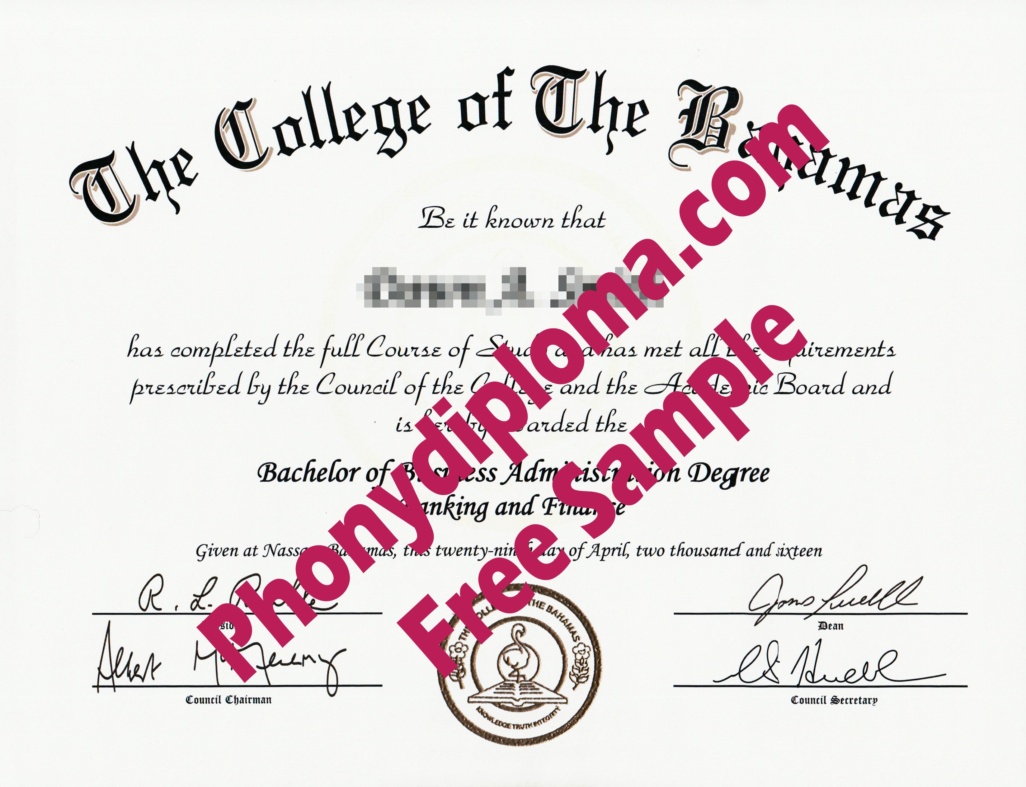 The College Of The Bahamas Free Sample From Phonydiploma