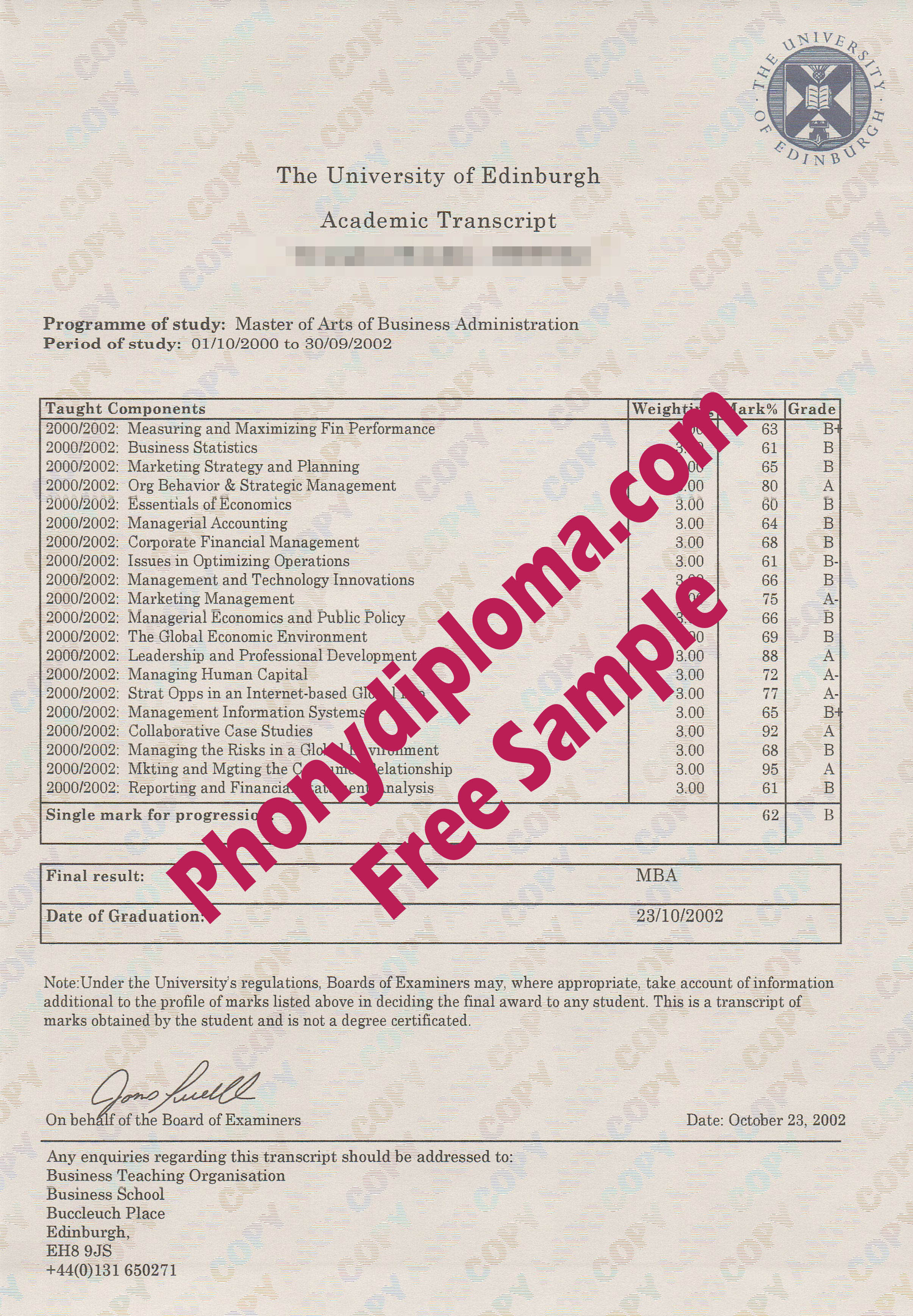 The University Of Edinburgh Actual Match Transcripts Free Sample From Phonydiploma