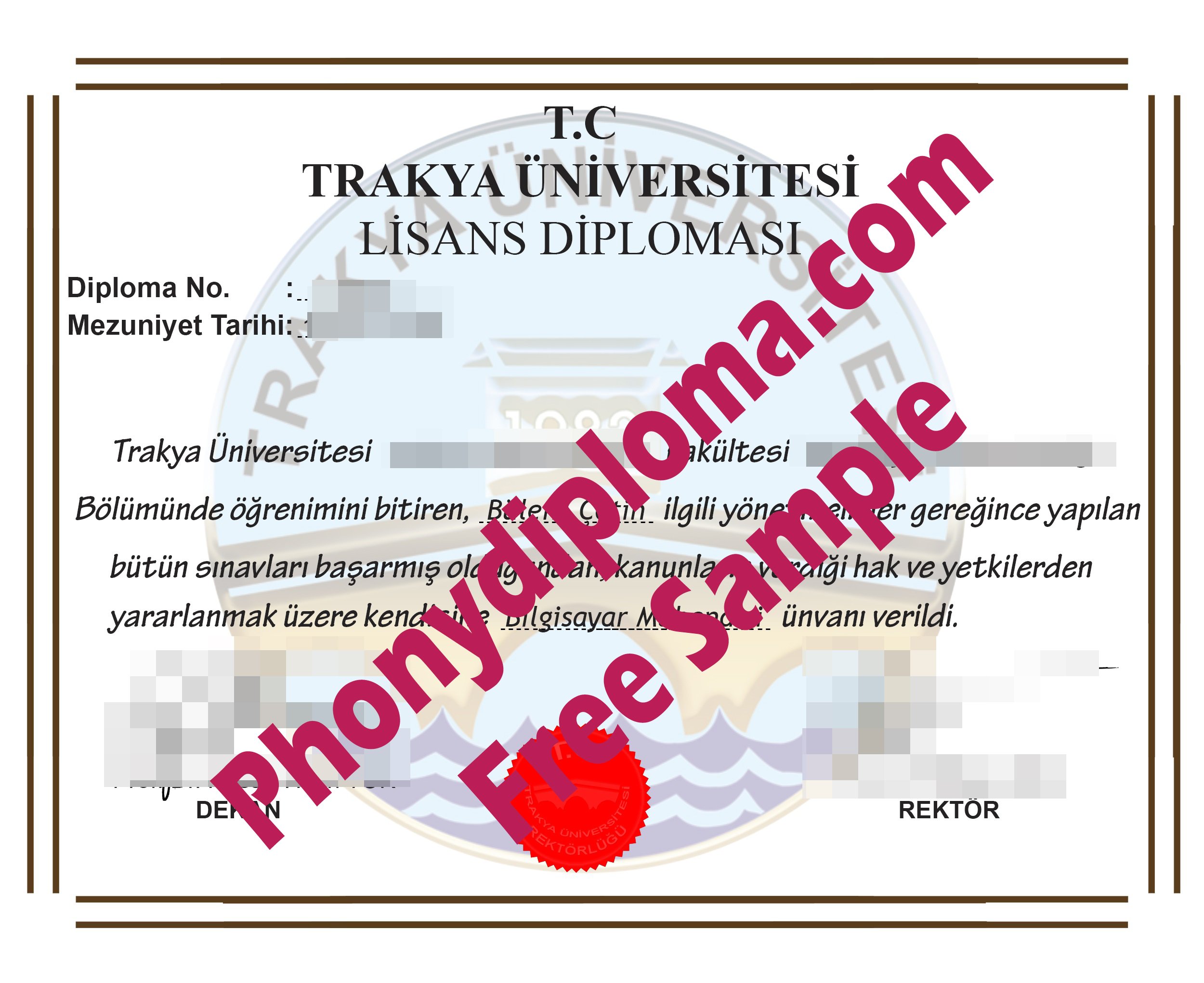 Trakya Universitesi Turkey Free Sample From Phonydiploma