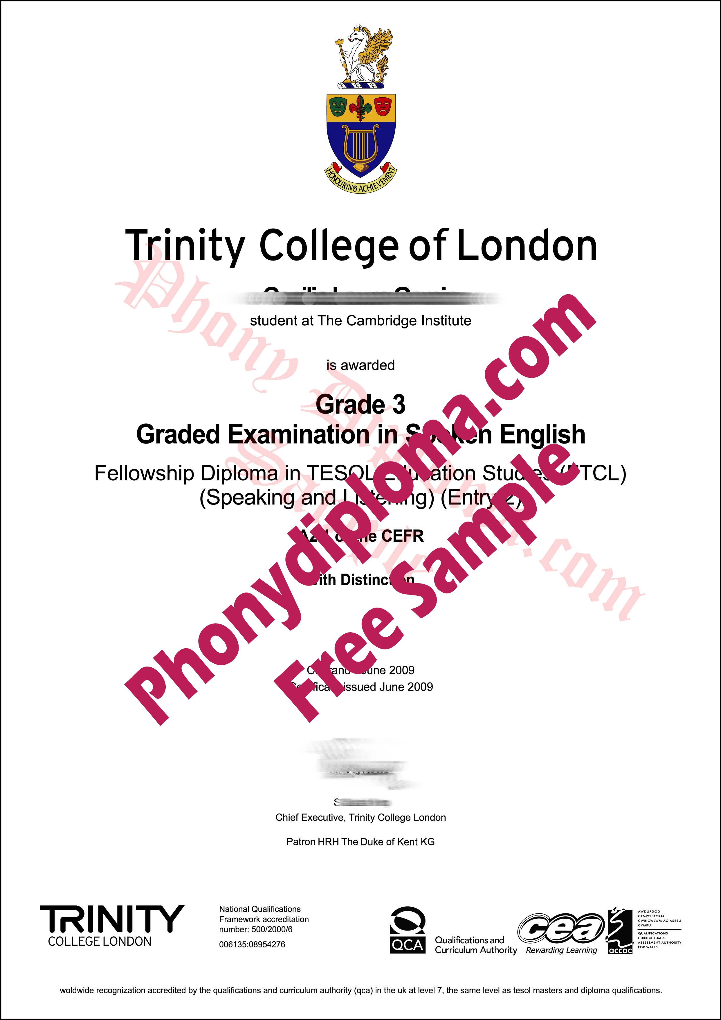 Trinity College Of London Free Sample From Phonydiploma