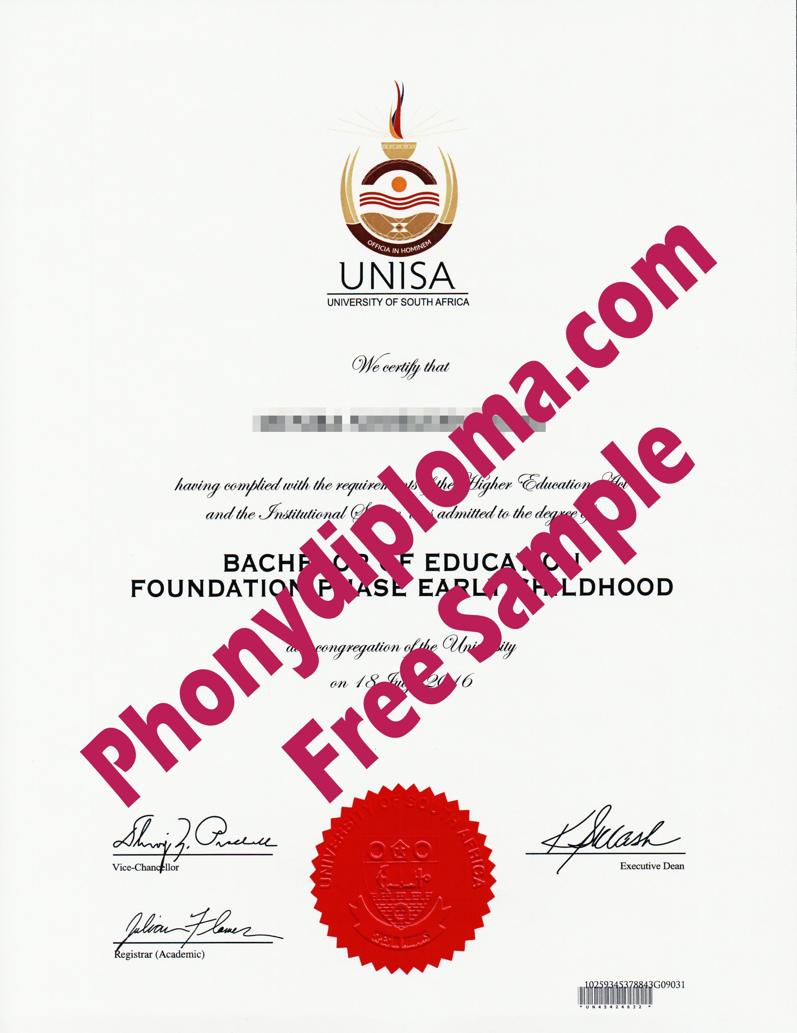 Unisa University Of South Africa Free Sample From Phonydiploma.