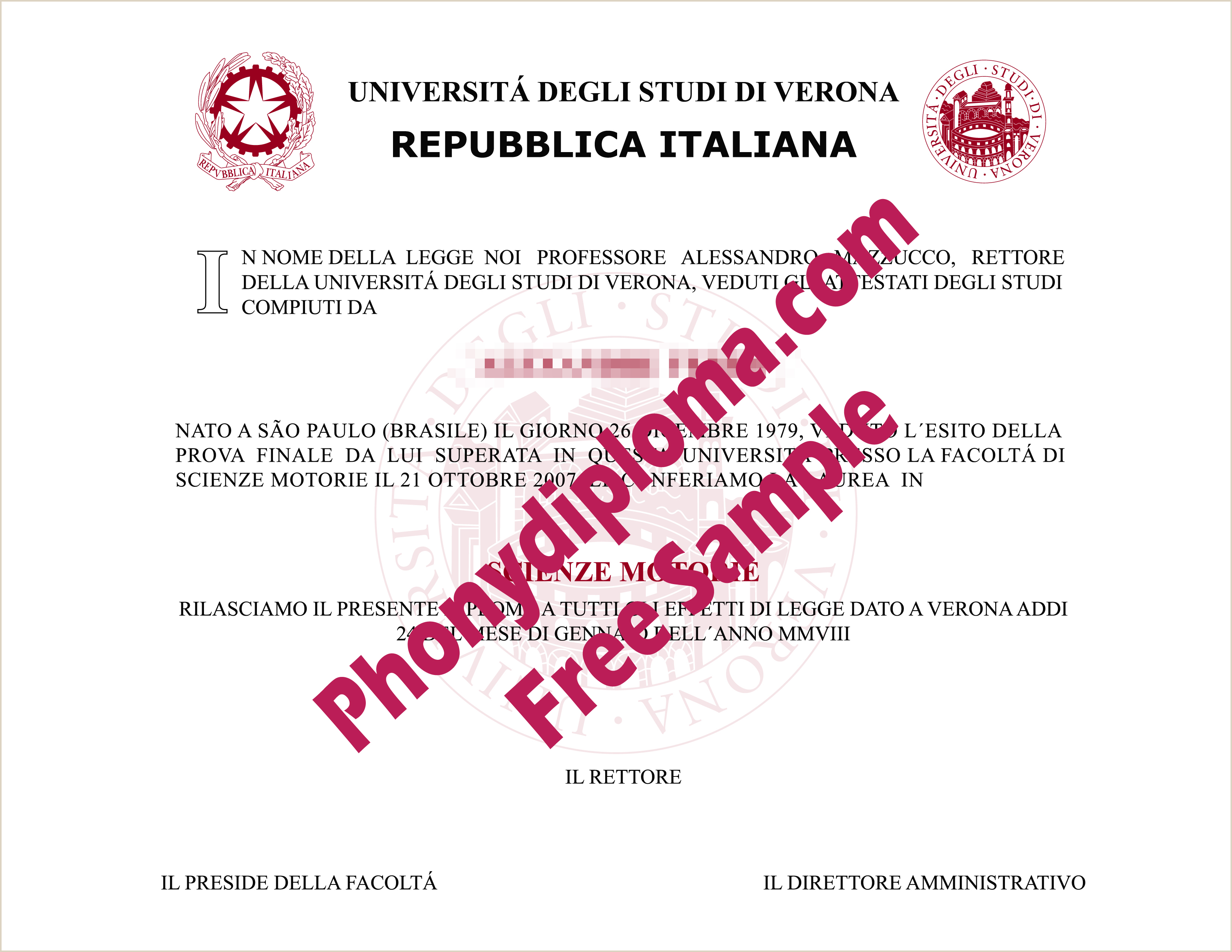 Universitá Degli Studi Di Verona Free Sample From Phonydiploma