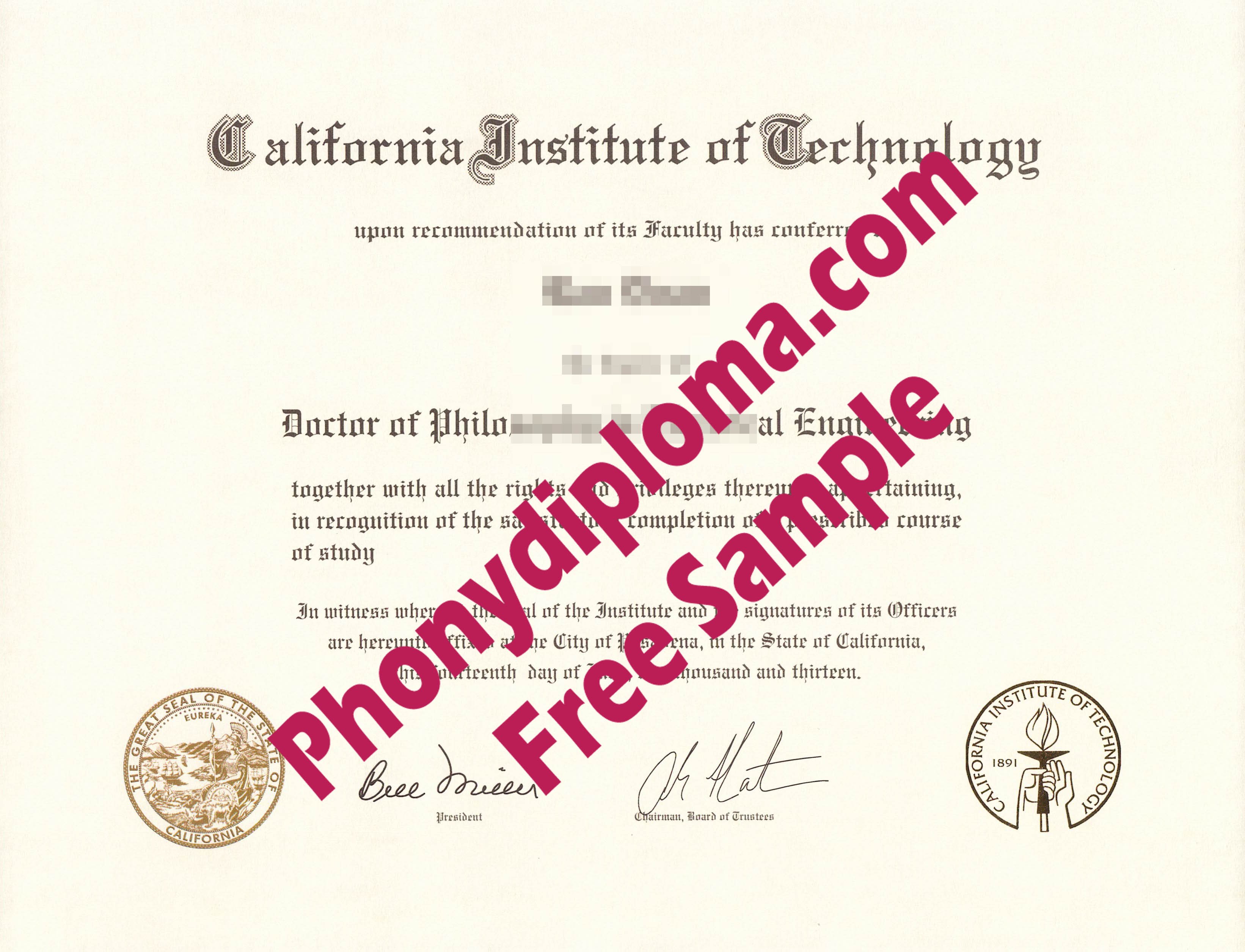 California Institute Of Technology Free Sample From Phonydiploma