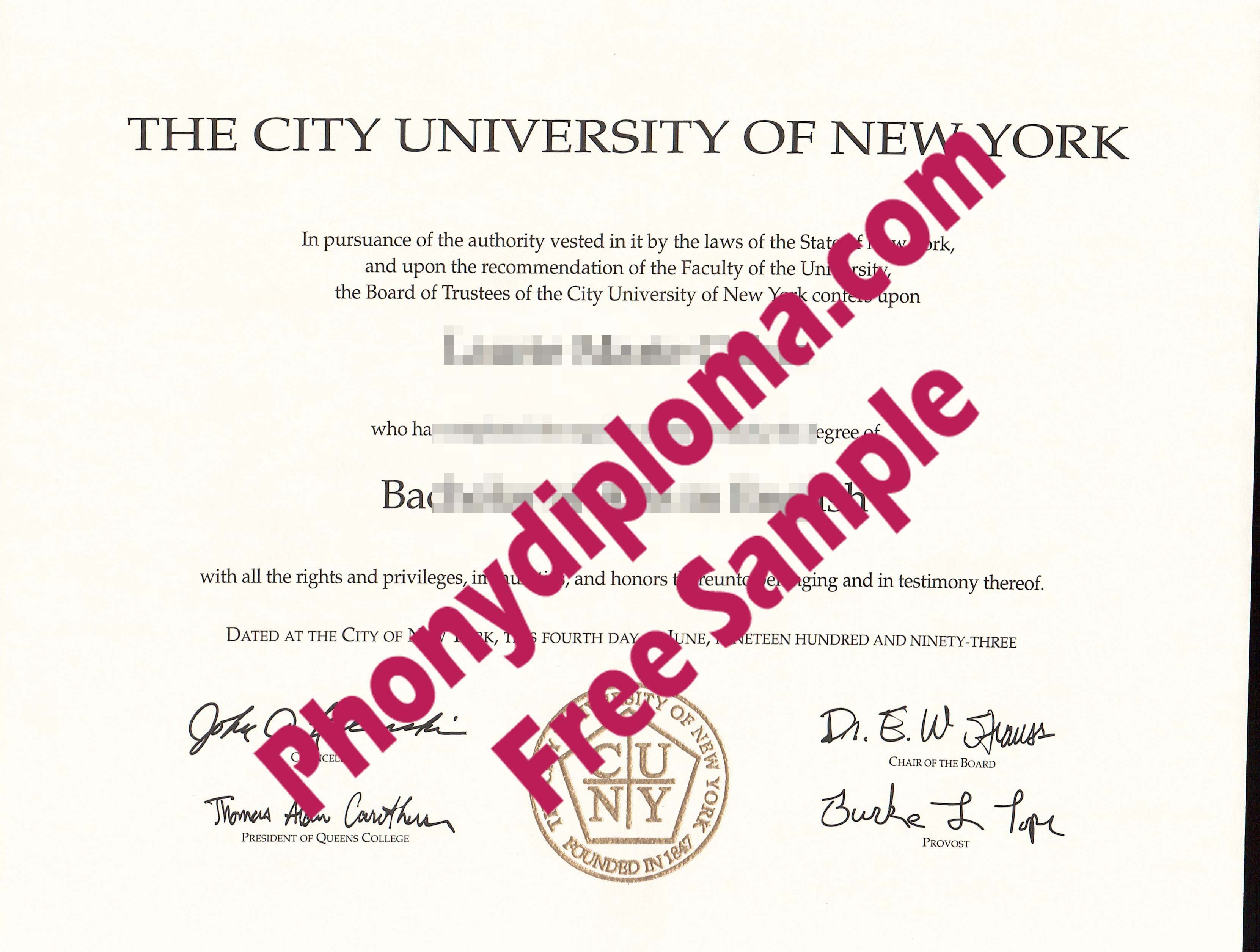 City University Of New York Free Sample From Phonydiploma