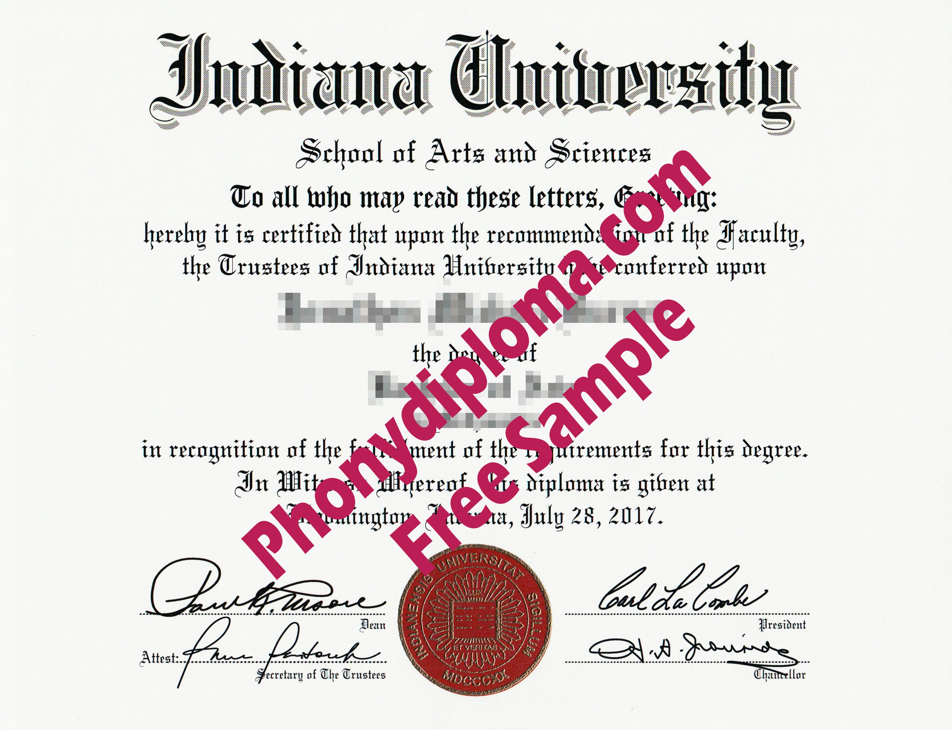 Indiana University  Free Sample From Phonydiploma