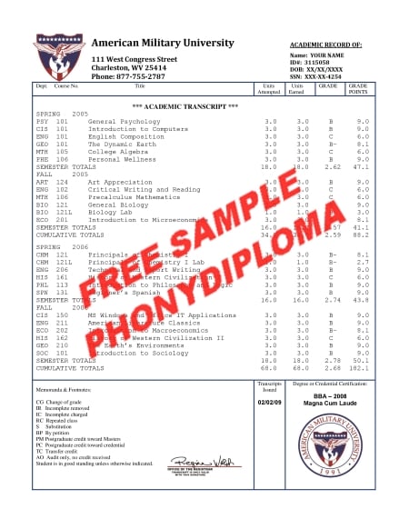 Usa American Military University House Design Transcript Free Sample From Phonydiploma