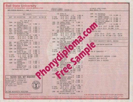 Usa Ball State University Actual Match Transcript Free Sample From Phonydiploma