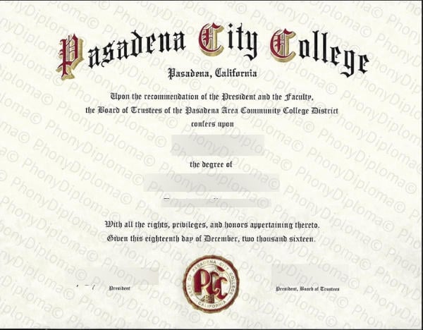 Usa California Pasadena City College Free Sample From Phonydiploma