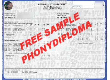 Usa California San Jose State University Actual Match Transcript Free Sample From Phonydiploma