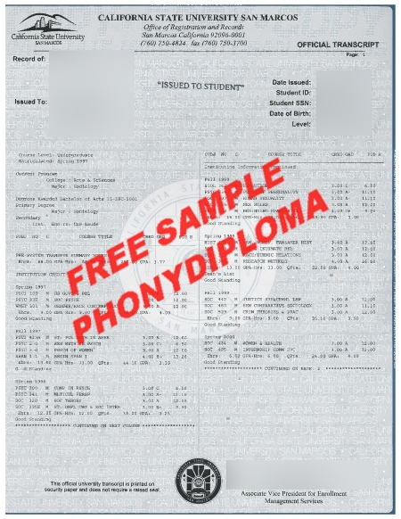 Usa California State University San Marcos Actual Match Transcript Free Sample From Phonydiploma
