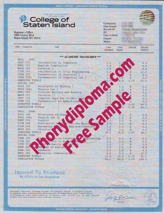 Usa College Of Staten Island House Design Transcript Free Sample From Phonydiploma